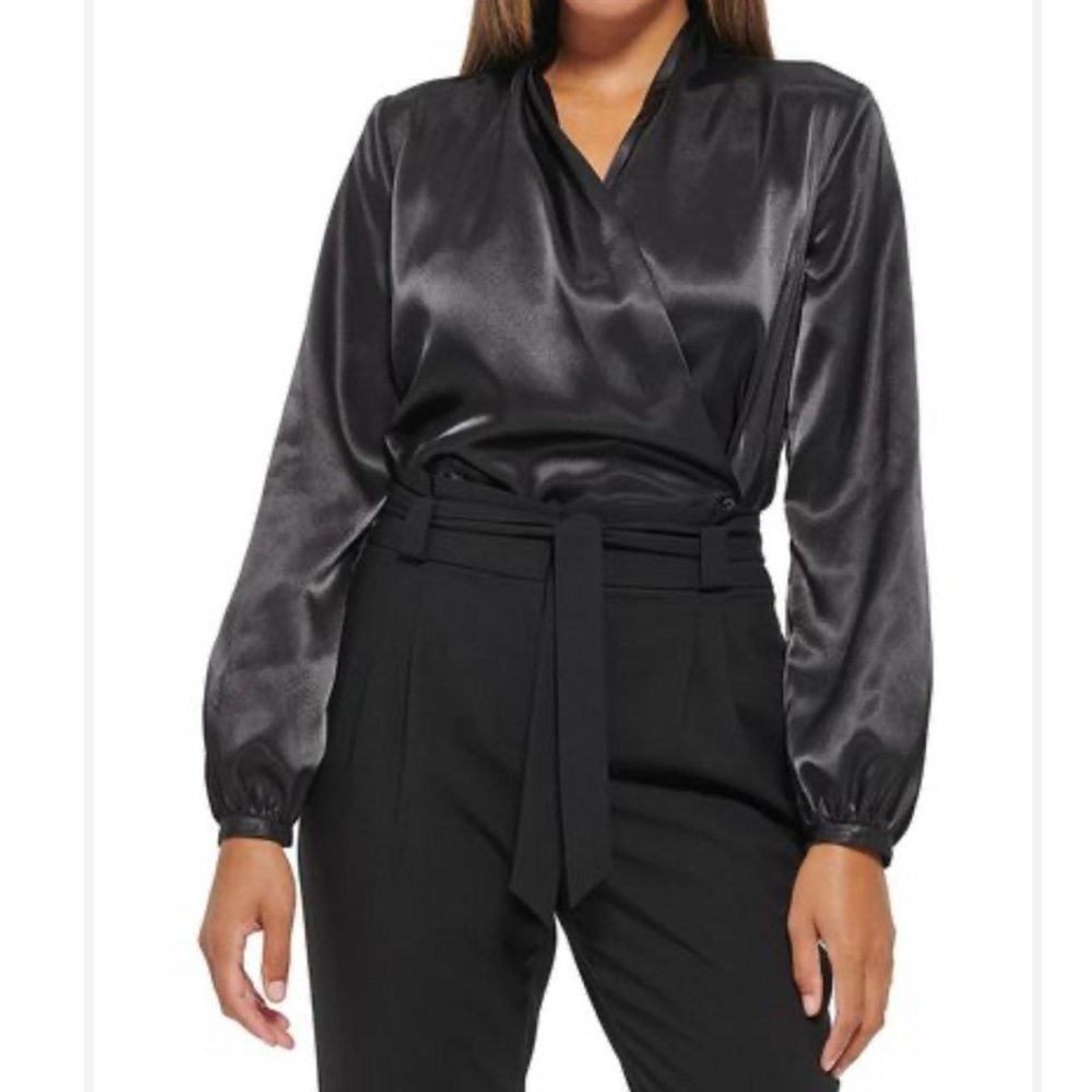 Calvin Klein Plus Size Satin Wrap Blouse NWT